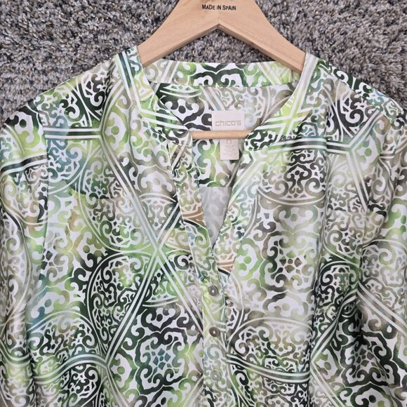 Chicos Top Womens 0 US Small Green Printed Popover Blouse 3/4 Sleeve Ladies - Picture 4 of 7
